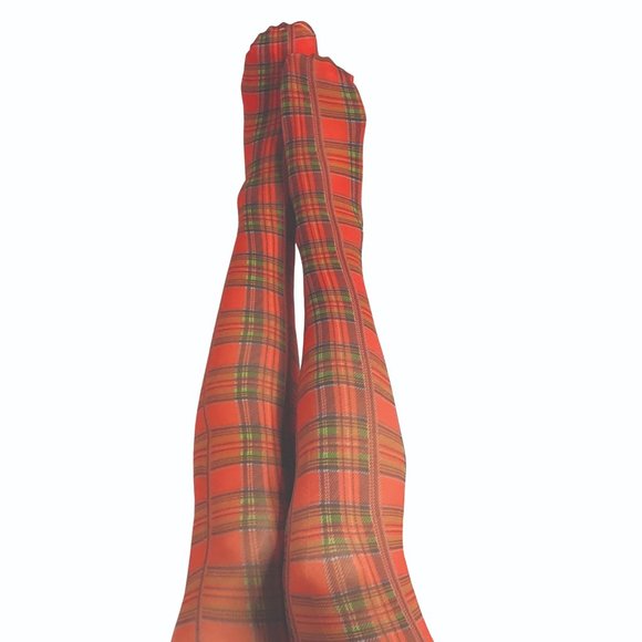 Kixies Accessories - Kixies Red Plaid Thigh High Stockings No Slip Grips Size C NEW